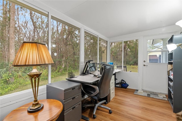 office space with light hardwood / wood-style floors