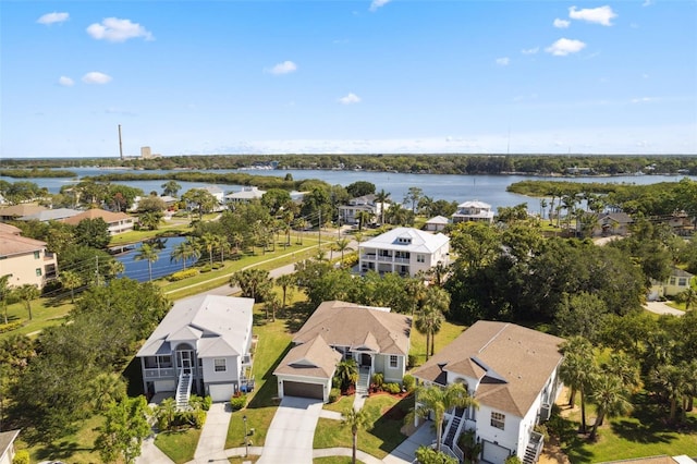 bird's eye view featuring a water view