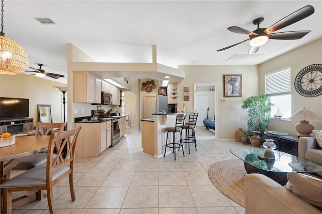 living room with light tile patterned floors