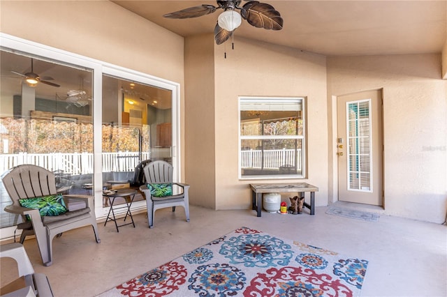 view of patio featuring ceiling fan