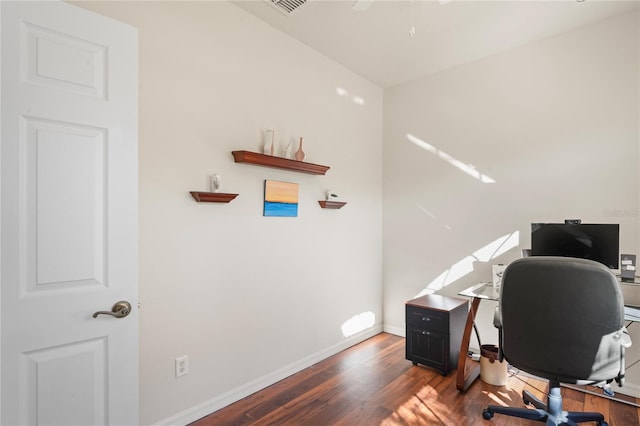 office area featuring dark hardwood / wood-style floors