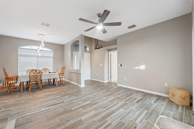 dining space featuring ceiling fan