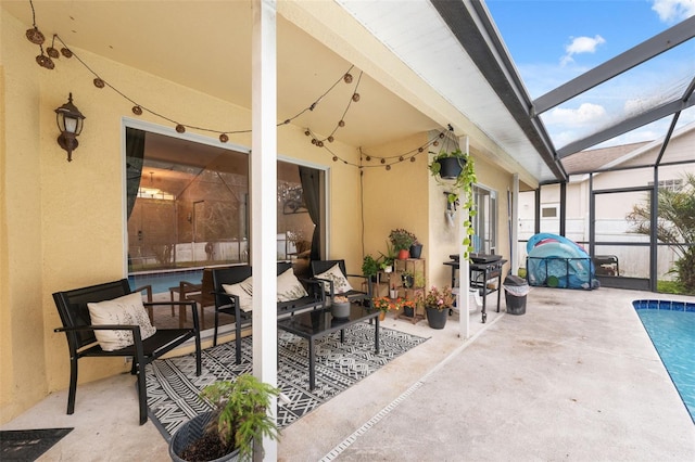 sunroom / solarium with a pool