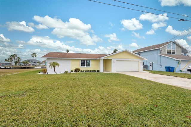 view of front facade featuring a front yard and a garage