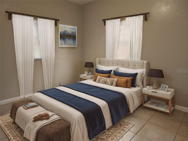 bedroom with light tile patterned floors