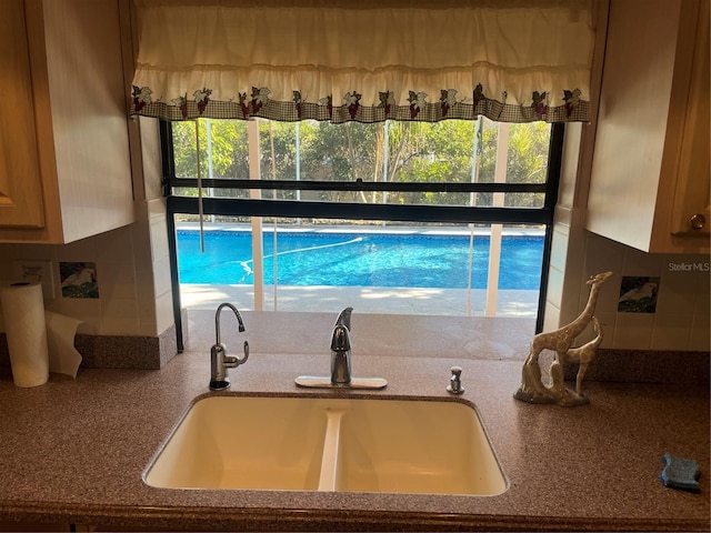 view of swimming pool featuring sink