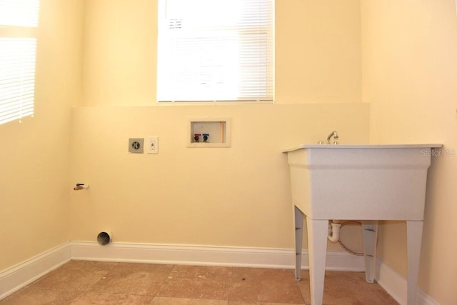 clothes washing area with hookup for an electric dryer and washer hookup