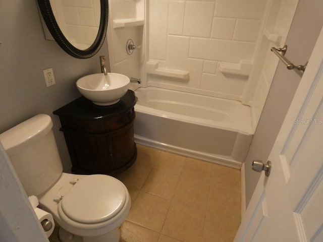 full bathroom featuring bathing tub / shower combination, tile patterned flooring, vanity, and toilet