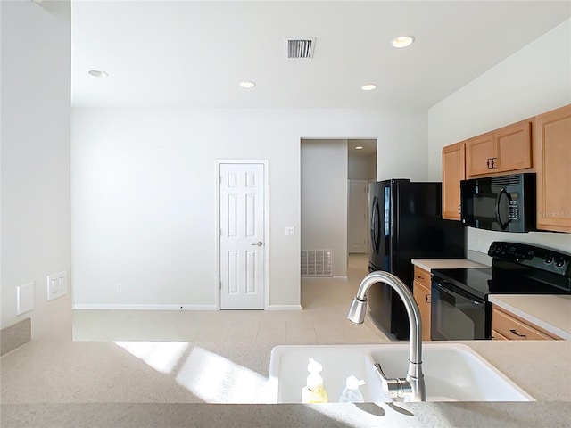 kitchen with black appliances and sink