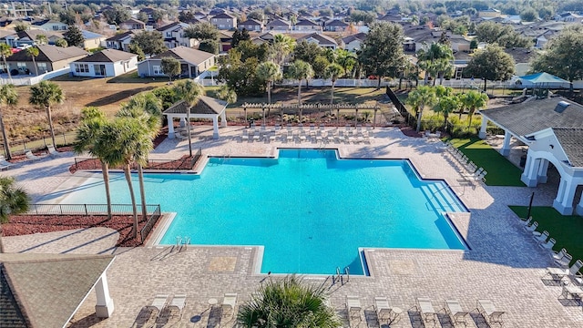 view of swimming pool featuring a gazebo and a patio area