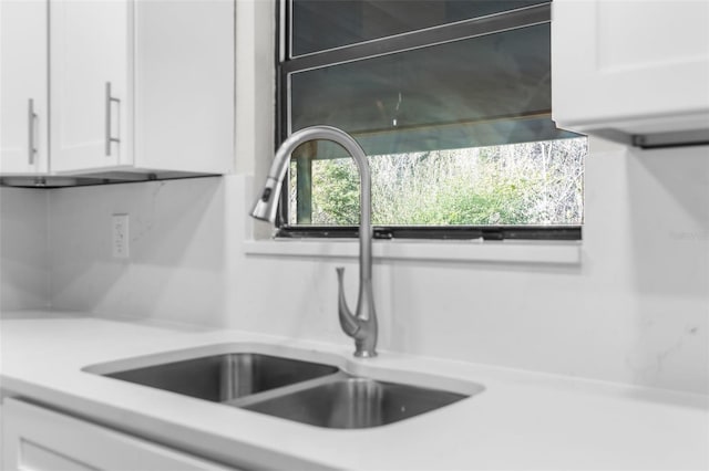 interior details featuring sink and white cabinetry