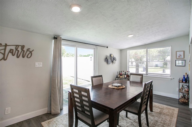 dining space with a textured ceiling, vaulted ceiling, and a wealth of natural light