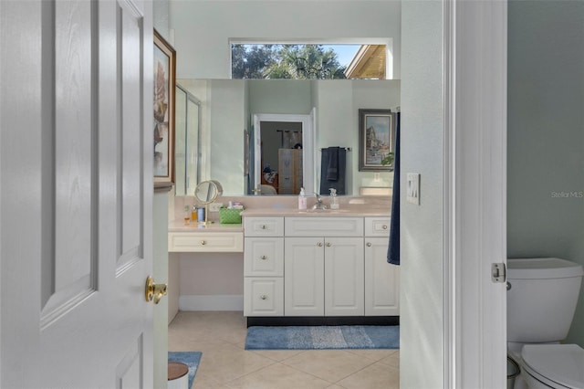 bathroom with tile patterned floors, toilet, and vanity