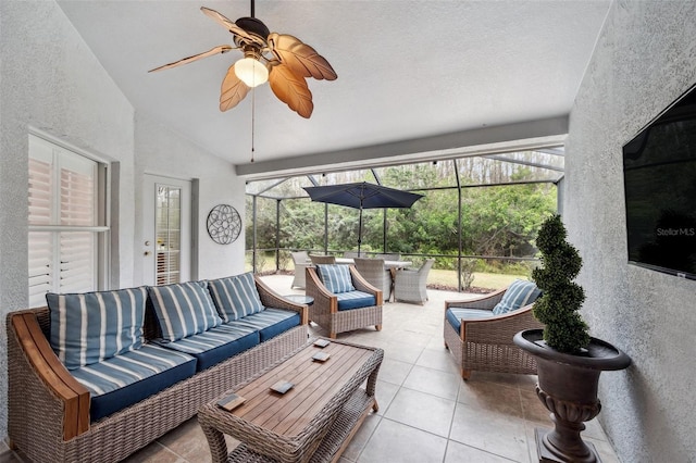 exterior space with a lanai and outdoor lounge area