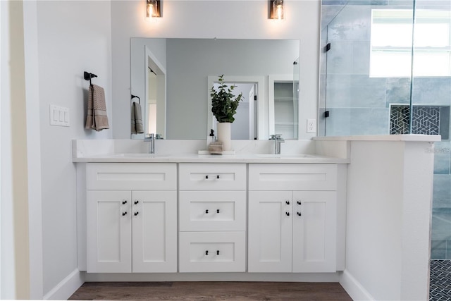 bathroom featuring vanity and walk in shower