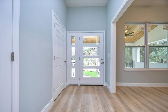 foyer with light wood-type flooring