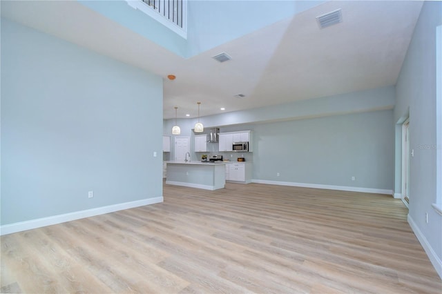 unfurnished living room with light hardwood / wood-style floors