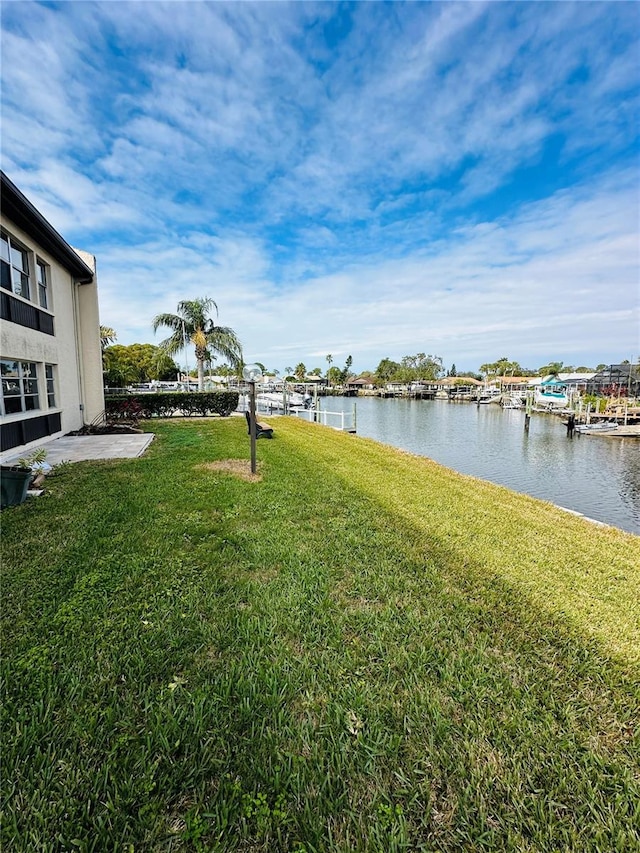 view of yard with a water view