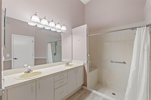 bathroom featuring vanity and a shower with curtain