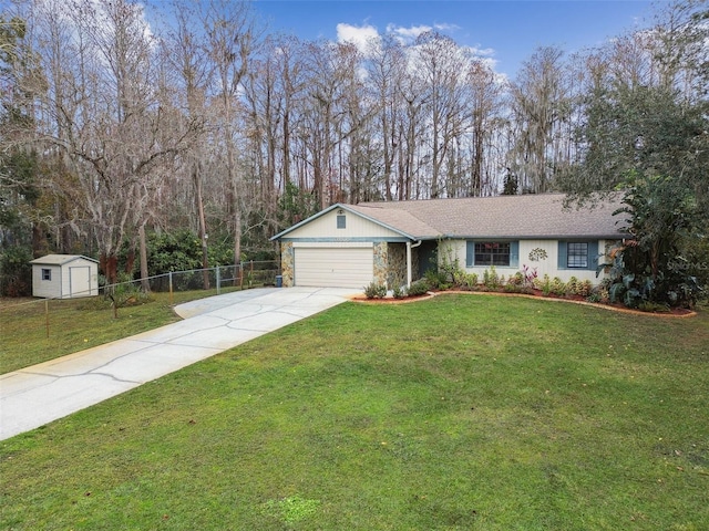 ranch-style house with a front lawn and a garage