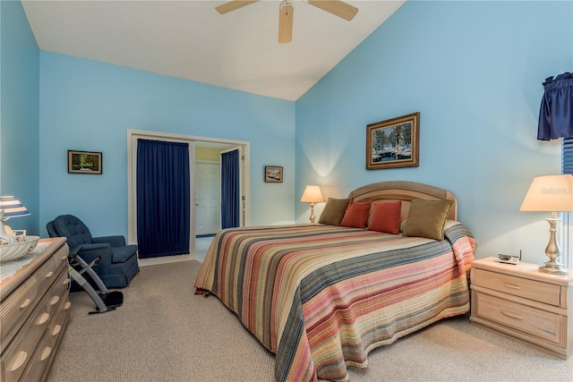9639 Conservation Dr, New Port Richey, FL 34655 - carpeted bedroom with ceiling fan and vaulted ceiling