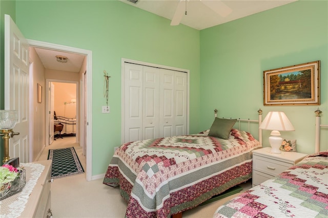 9639 Conservation Dr, New Port Richey, FL 34655 - carpeted bedroom featuring ceiling fan and a closet