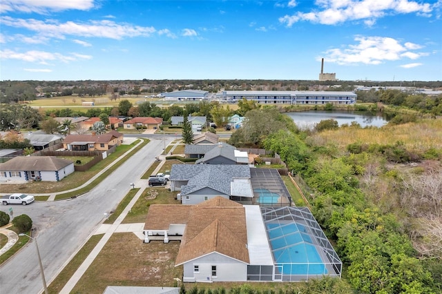 aerial view featuring a water view