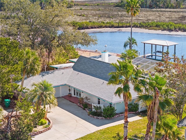 aerial view with a water view