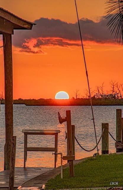 view of dock with a water view