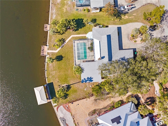 aerial view featuring a water view