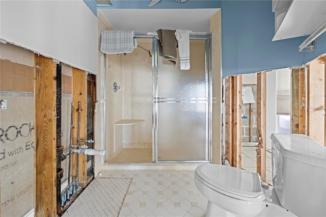 bathroom with toilet and walk in shower