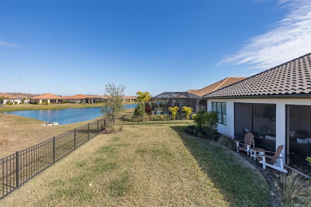 view of yard with a water view