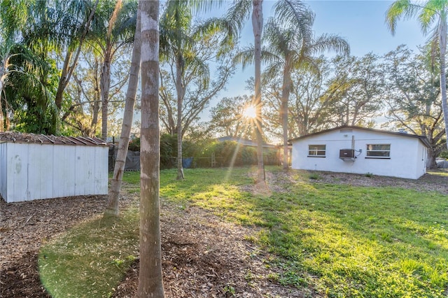 view of yard with a shed