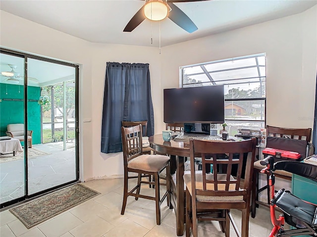 tiled office with ceiling fan