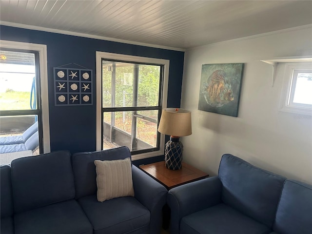 living room with crown molding