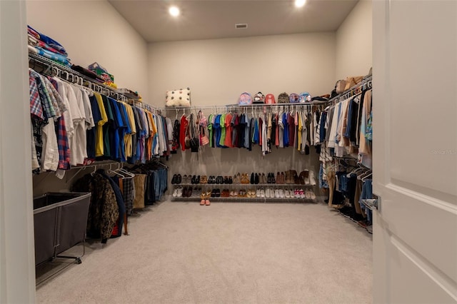 walk in closet featuring carpet floors