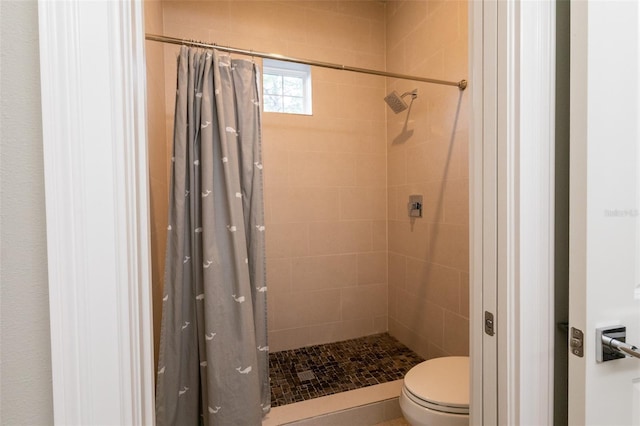 bathroom with toilet and walk in shower