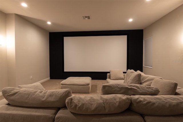 home theater room with carpet floors