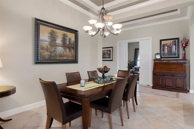 dining space with a notable chandelier and crown molding