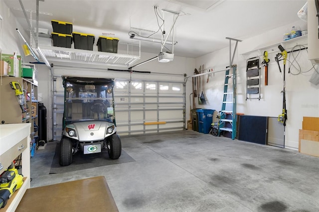 garage with a garage door opener