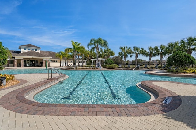 pool with a patio