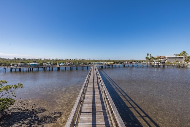 view of dock with a water view