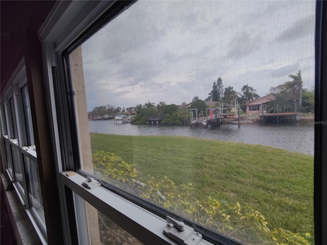 view of yard with a water view