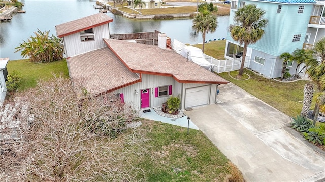 bird's eye view featuring a water view