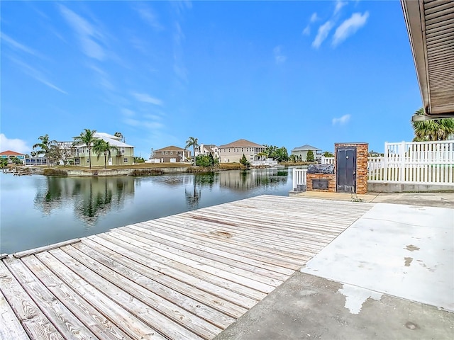 dock area with a water view