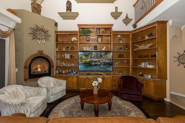 living area featuring dark hardwood / wood-style flooring