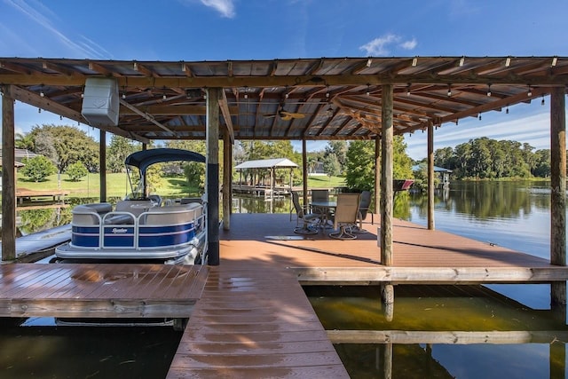 view of dock with a water view