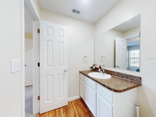 bathroom with vanity and wood-type flooring