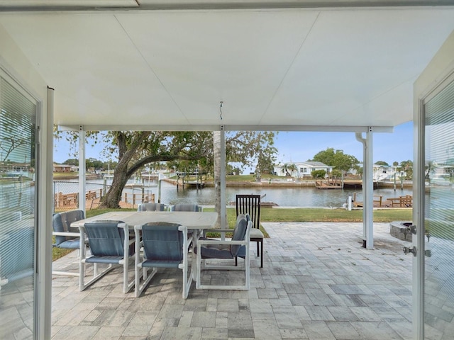 view of patio / terrace featuring a water view