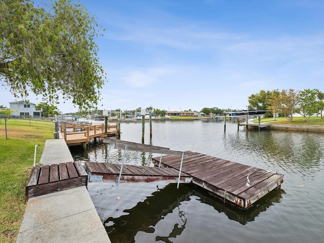 dock area with a water view